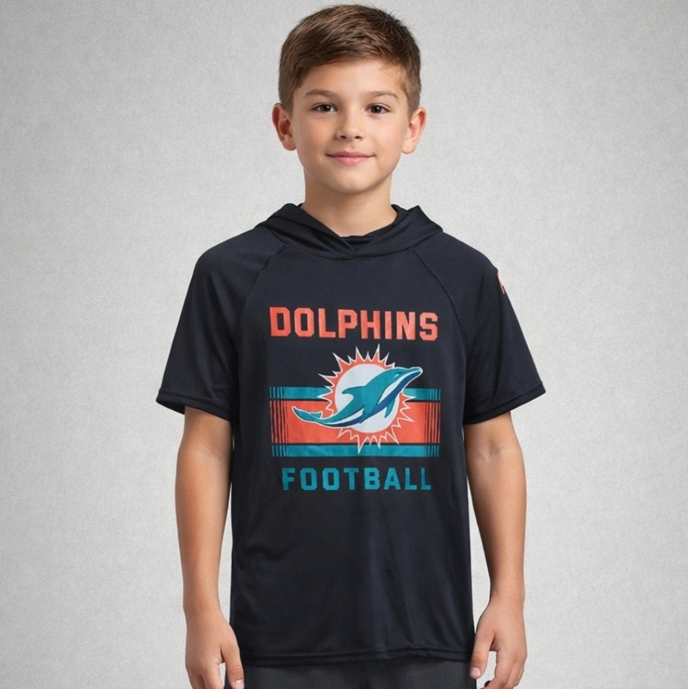 Dolphins Hoodie Tee Shirt Football Black Size Kids Youth Large